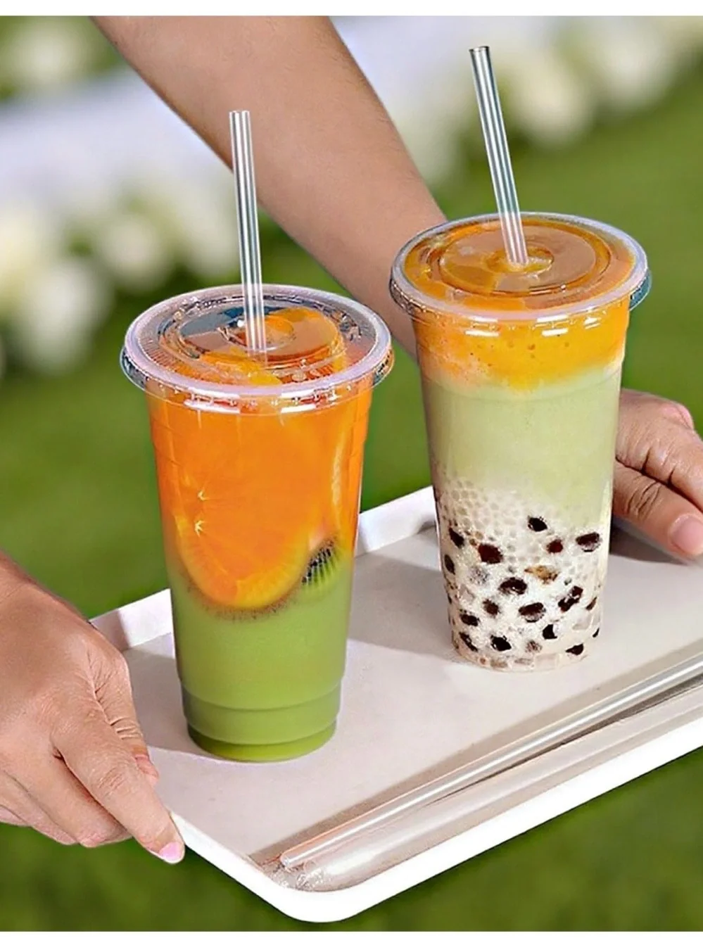 [100 SETS] 32 oz Cups with lids, Plastic cups with lids and straws